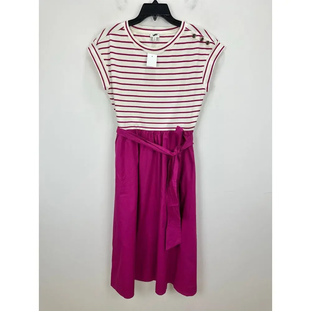 J.Crew Petite Button Shoulder Tie Waist Knit Mixy Dress Berry Pink Medium NWT
